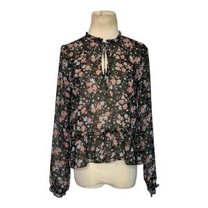 H&M Divided black floral sheer long sleeves blouse size 4